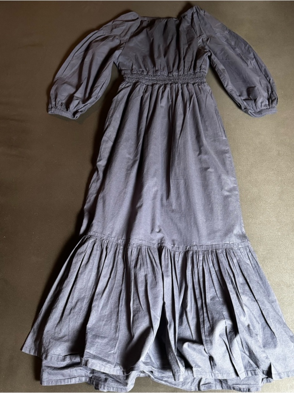 Navy Cotton Prairie Midi Dress Smocked Waist Puff Sleeve Cottagecore L - Picture 4 of 11